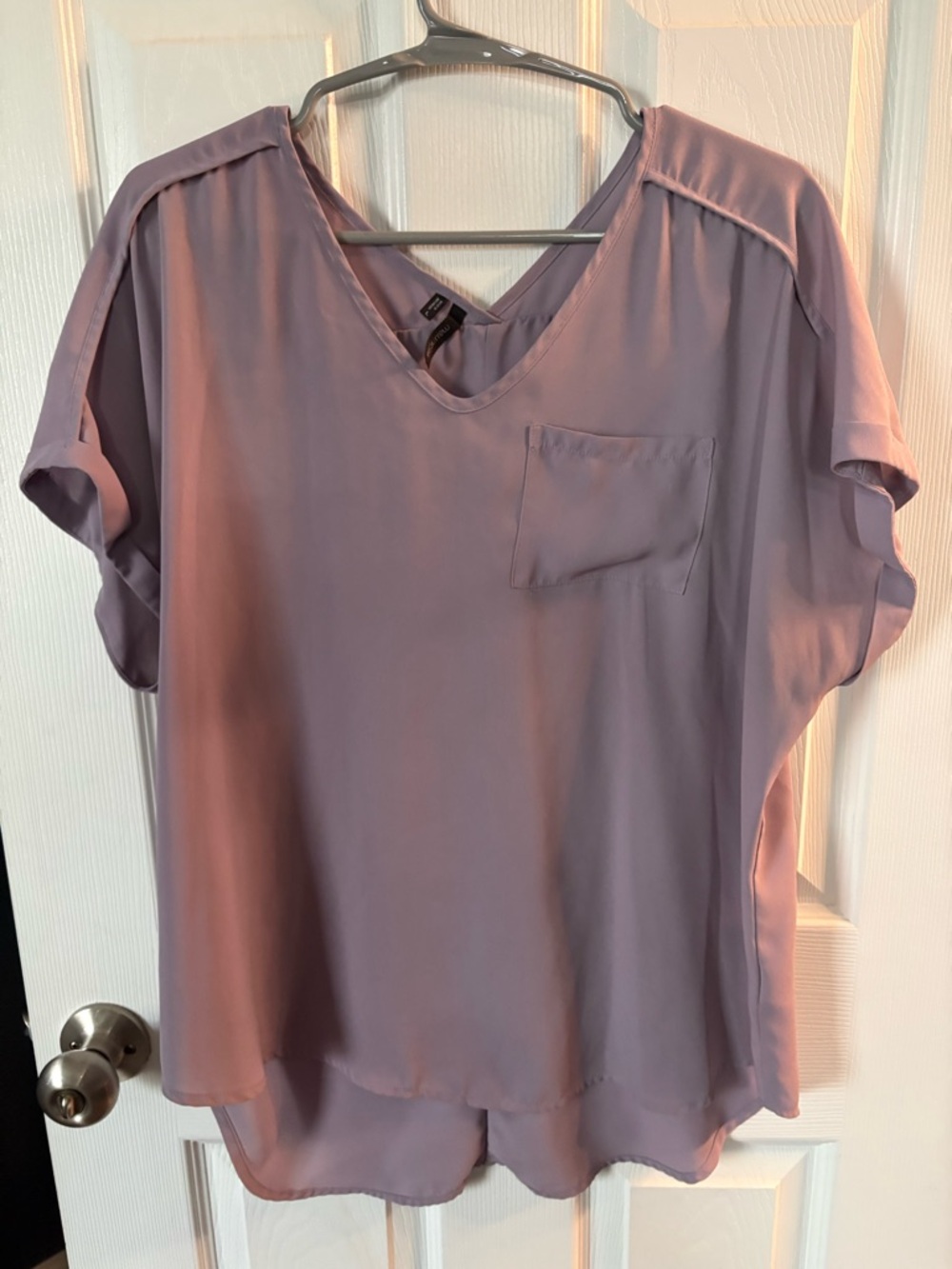 Lightweight Lavender V-Neck Blouse with Pocket